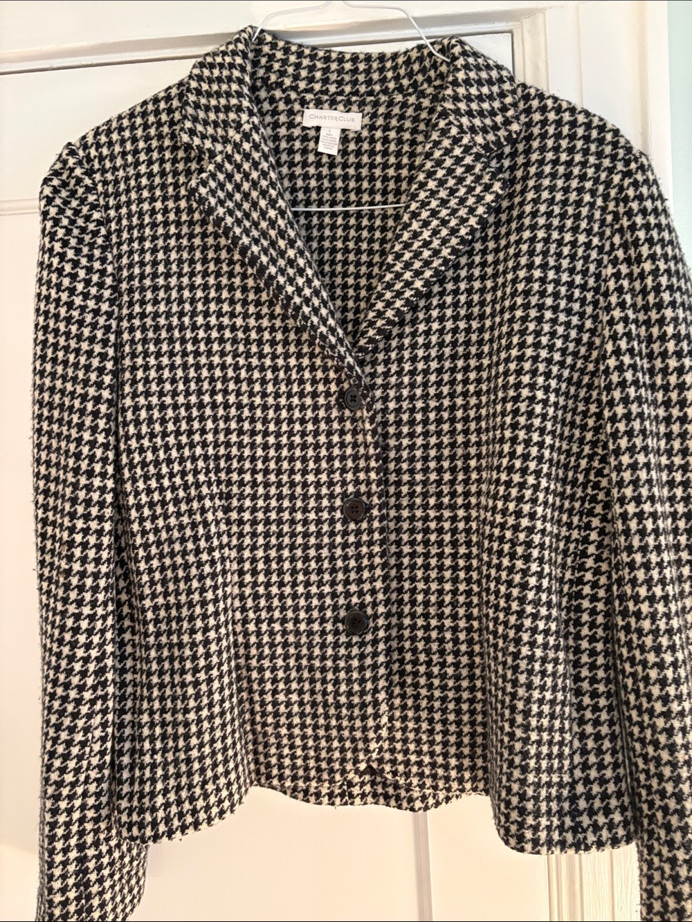 Charter Club Black and White Houndstooth Blazer